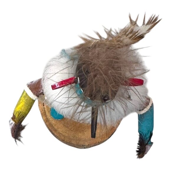 Vintage Road Runner Native American Kachina Doll Hopi Feather Signed 5" Katsina - Picture 7 of 7